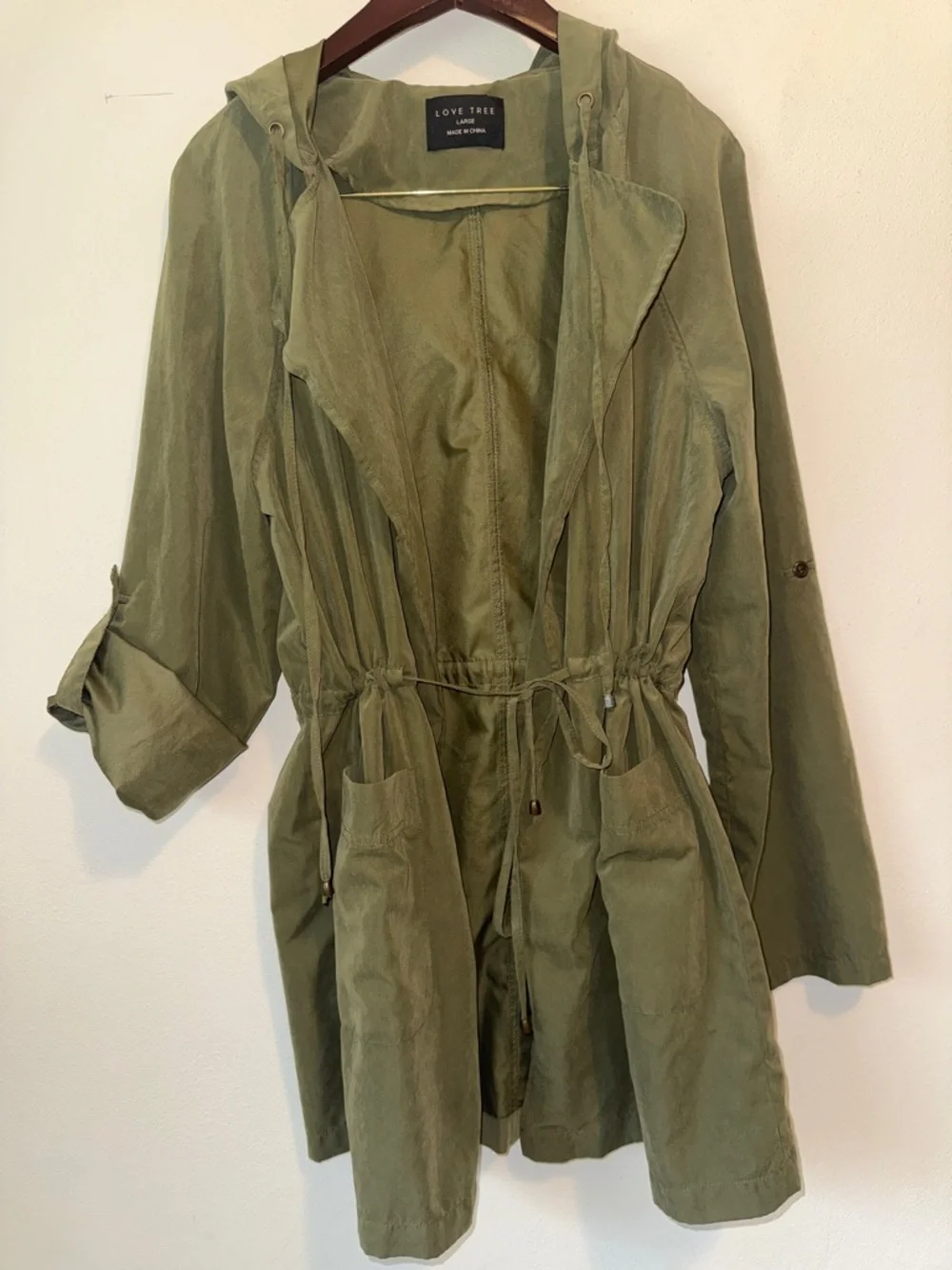 Love Tree Olive Hooded Utility Jacket with Drawstring Waist - Picture 2 of 7